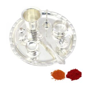 BENGALEN Silver Plated Pooja Thali Set 08 Inch